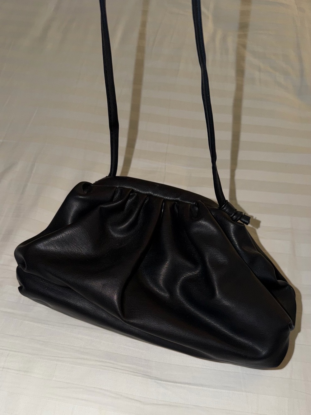 Ruched Black Shoulder Bag with Slim Strap